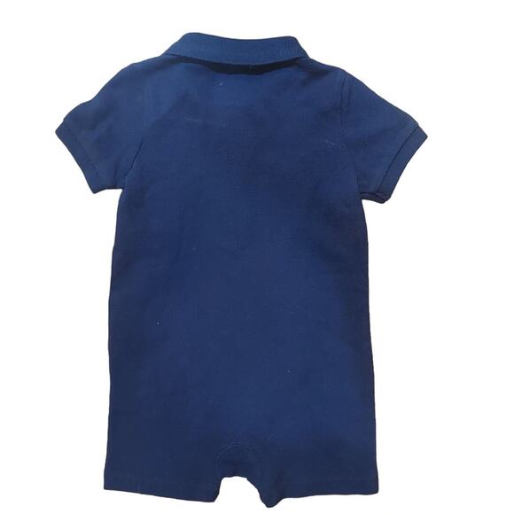 Ralph Lauren 1Pc Shortall Romper Navy Blue Yellow Royal Diagonal Stripe Size 6M - Picture 2 of 8